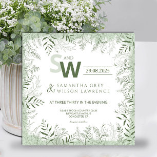Modern Botanical Greenery Wedding Invitation
