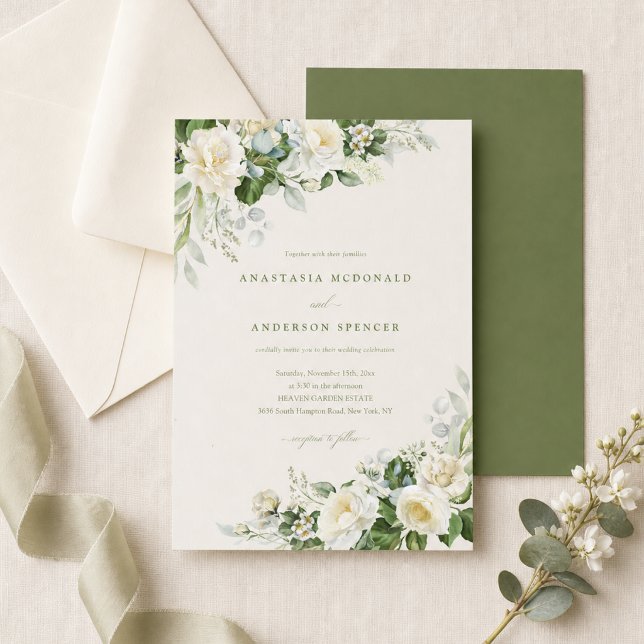 Modern Botanical Greenery Wedding Invitation (Creator Uploaded)