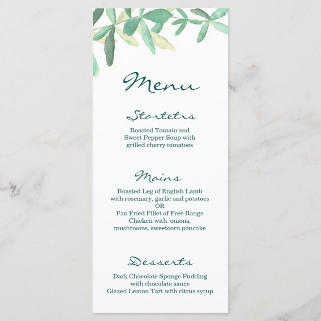 Modern Botanical Greenery Wedding Menu (Front)