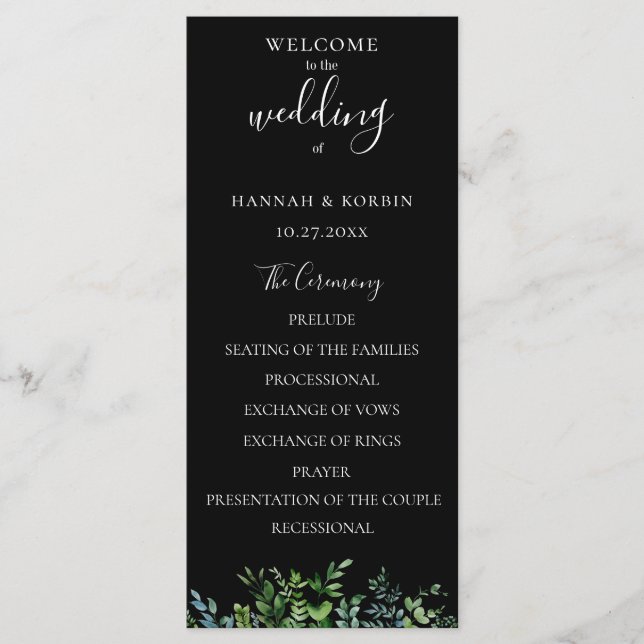 Modern Botanical Greenery Wedding Programme (Front)