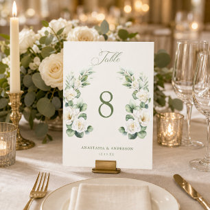 Modern Botanical Greenery Wedding Table Number