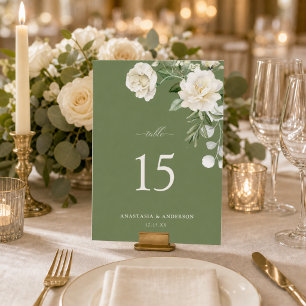 Modern Botanical Greenery Wedding Table Number