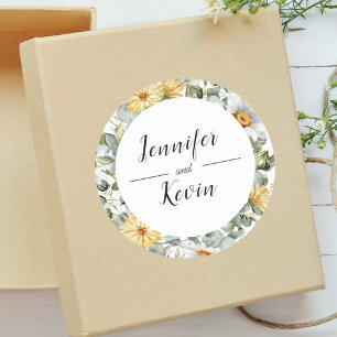 Modern Botanical Greenery Wildflower Wedding Classic Round Sticker
