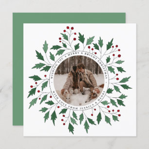 Modern Botanical Greenery Wreath Christmas Photo Holiday Card