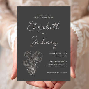 Modern Botanical Grey and Cream Wedding Invitation