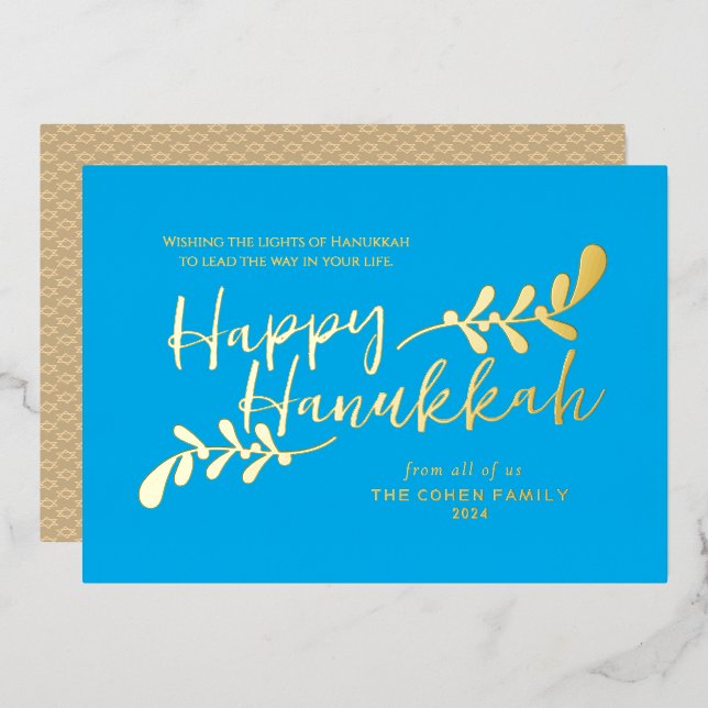 Modern Botanical Hand Lettered Happy Hanukkah (Front/Back)