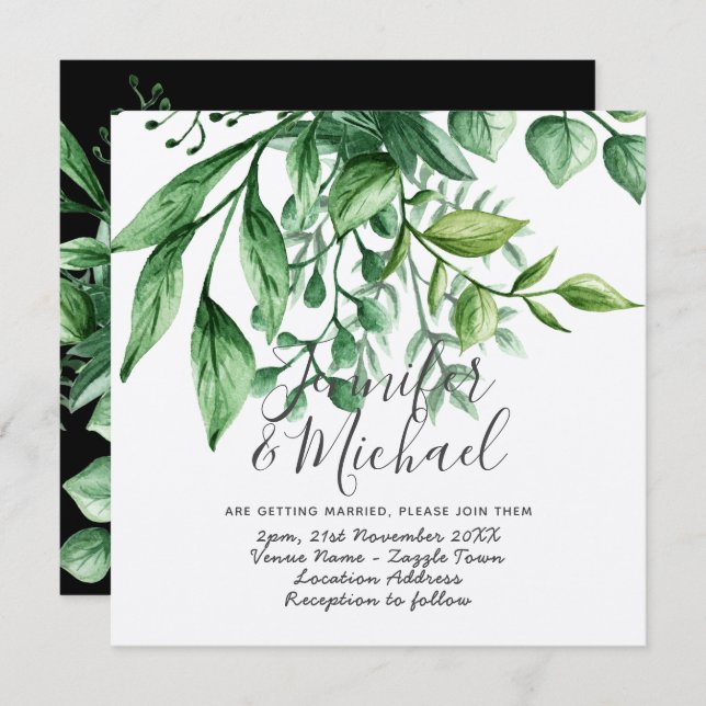 Modern Botanical Handwritten Wedding Kraft Invitation (Front/Back)