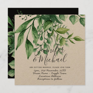 Modern Botanical Handwritten Wedding Kraft Invitation