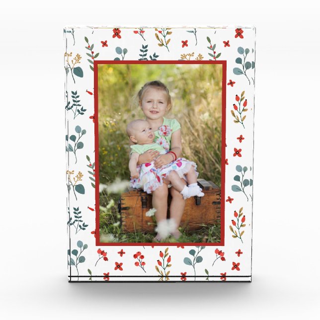 Modern Botanical Holiday Floral Family Photo Block (Front)