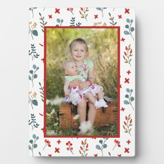 Modern Botanical Holiday Floral Family Photo Plaque (Front)