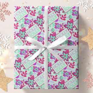 Modern Botanical Holly Jolly Christmas Wrapping Paper