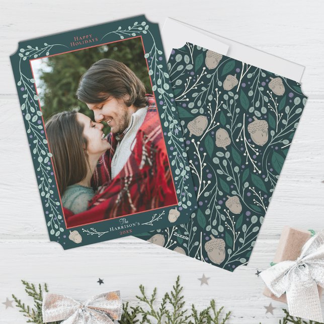 Modern Botanical Hunter Green 2024 Christmas Photo Holiday Card (Creator Uploaded)