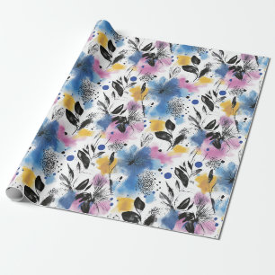 Modern Botanical in Magenta Blue & Mustard Wrapping Paper
