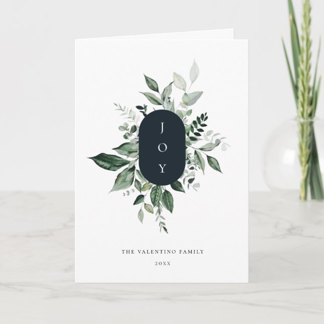 Modern Botanical Joy Holiday Photo Card (Front)