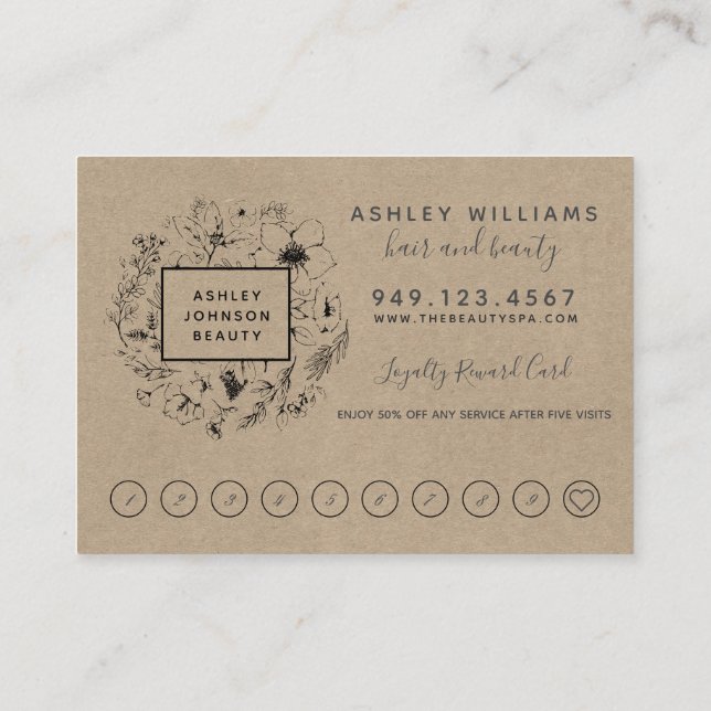 Modern Botanical Kraft Salon Loyalty Card (Back)