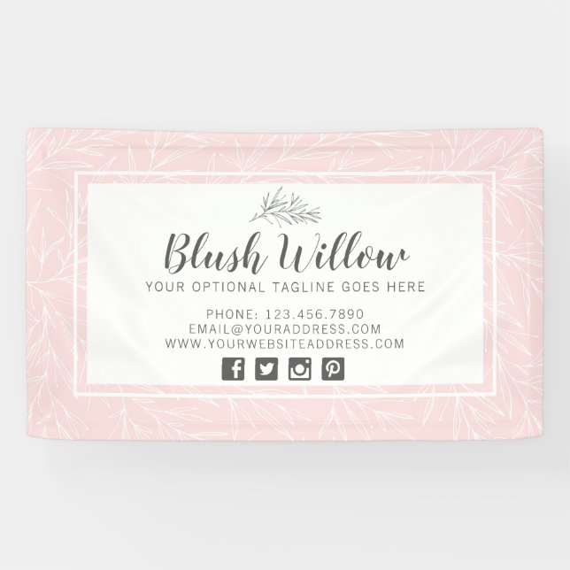 Modern Botanical Leaf Branches Blush Minimalist Banner (Horizontal)
