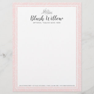 Modern Botanical Leaf Branches Blush Minimalist Personalized Letterhead
