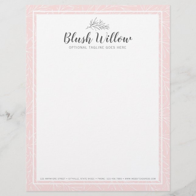 Modern Botanical Leaf Branches Blush Minimalist Personalized Letterhead (Front)