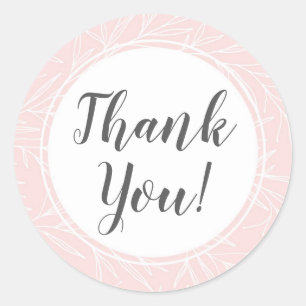 Modern Botanical Leaf Branches Blush Thank You Classic Round Sticker