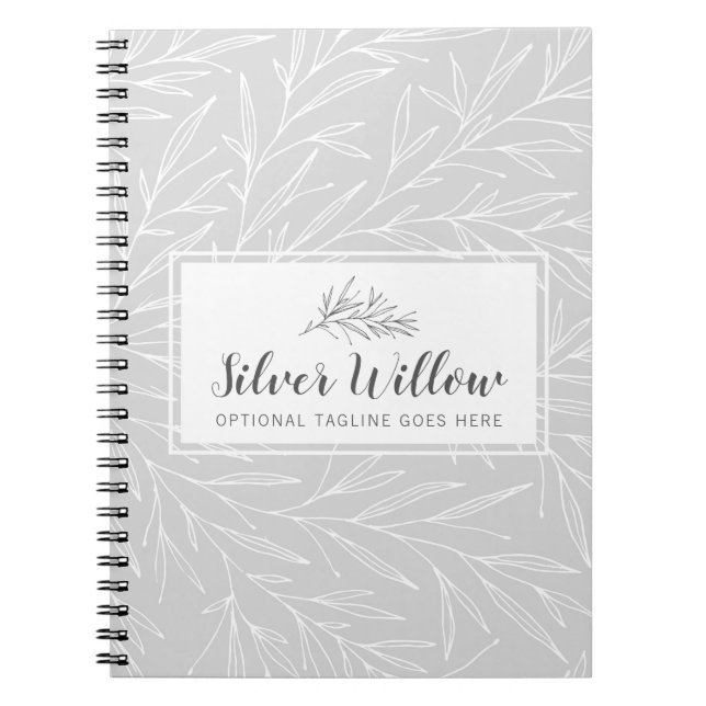 Modern Botanical Leaf Branches Silver Minimalist Spiral Notebook (Front)