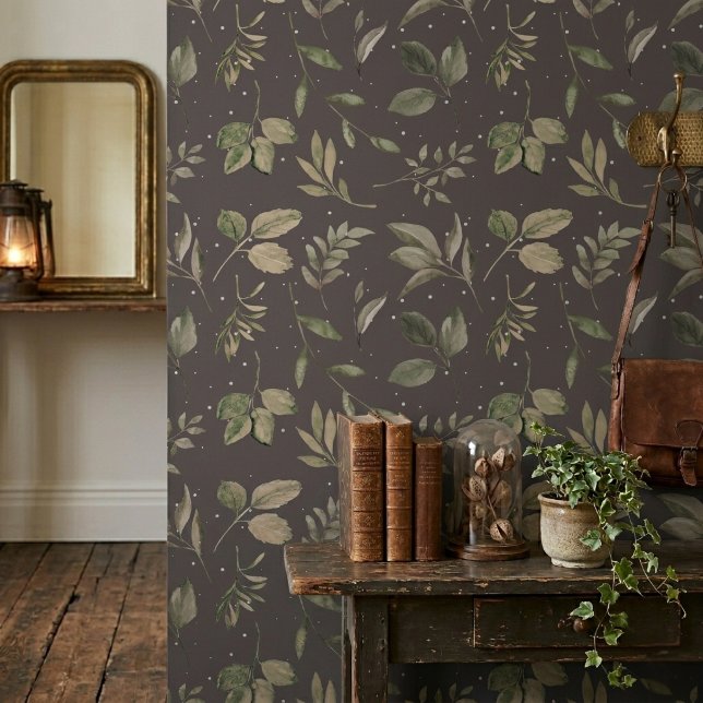 Modern Botanical Leaf Pattern Dark Mauve Wallpaper (Creator Uploaded)