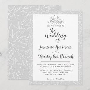 Modern Botanical Leaf Silver Wedding Invitation