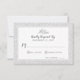 Modern Botanical Leaf Silver Wedding RSVP Card