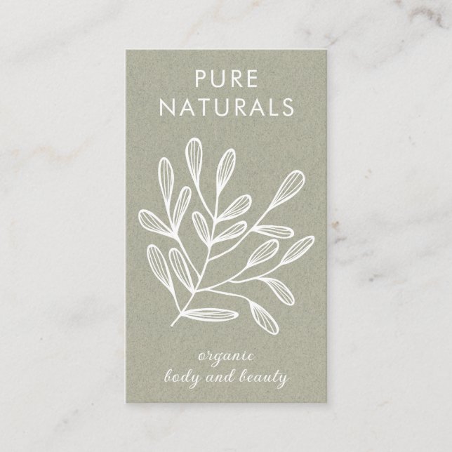 Modern Botanical Leaf Simple Modern Green Natural Business Card (Front)