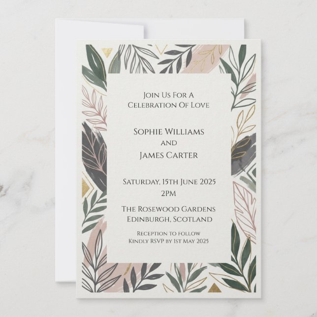Modern Botanical Leaf Wedding Invitation (Front)