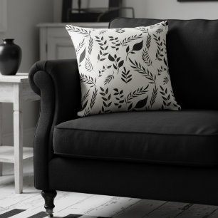 Modern Botanical Leaves Pattern White Cushion
