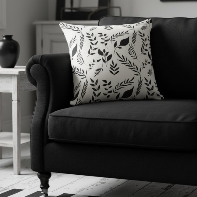 Modern Botanical Leaves Pattern White Cushion (Creator Uploaded)