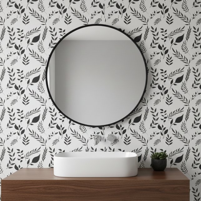 Modern Botanical Leaves Pattern White Wallpaper (Creator Uploaded)