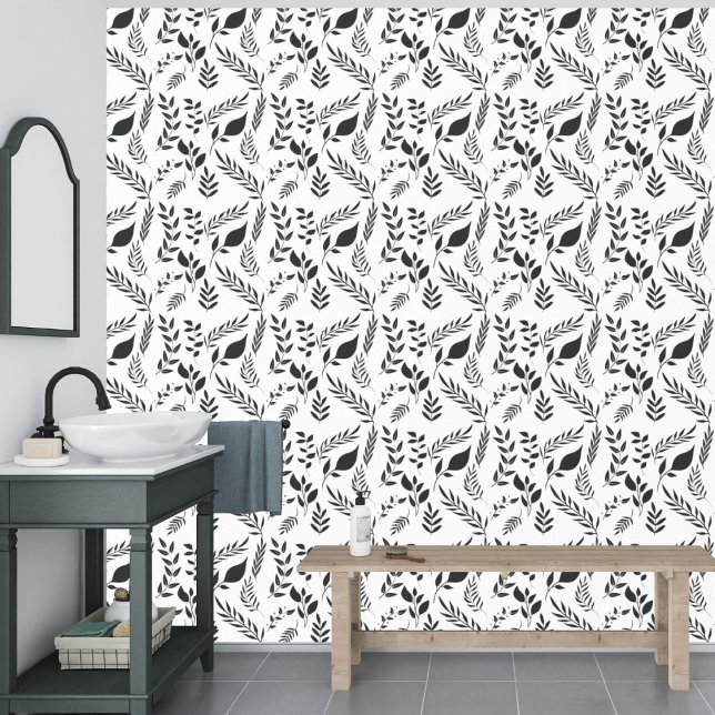 Modern Botanical Leaves Pattern White Wallpaper (Creator Uploaded)