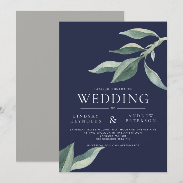 Modern Botanical Leaves Wedding Invitation (Front/Back)