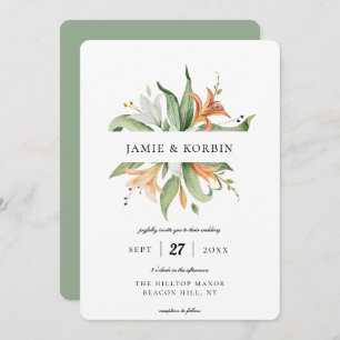 Modern Botanical Lily Floral Wedding Invitation