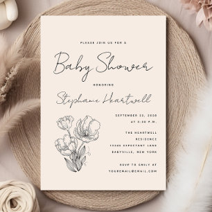 Modern Botanical Line Art Cream Baby Shower Invitation