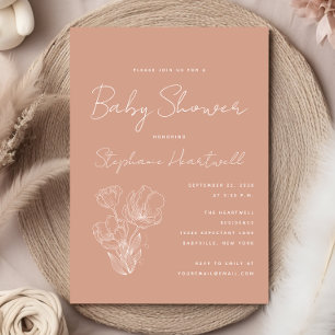 Modern Botanical Line Art Terracotta Baby Shower Invitation