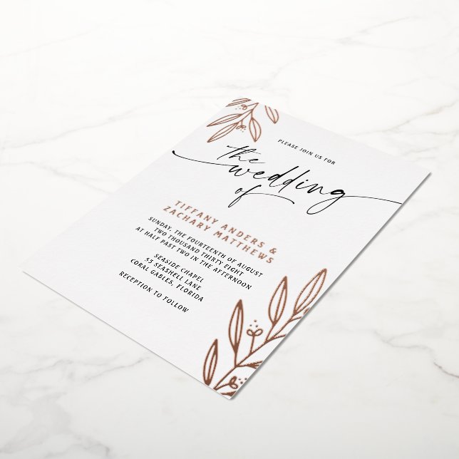 Modern Botanical Line Art Wedding Foil Invitation (Rotated)