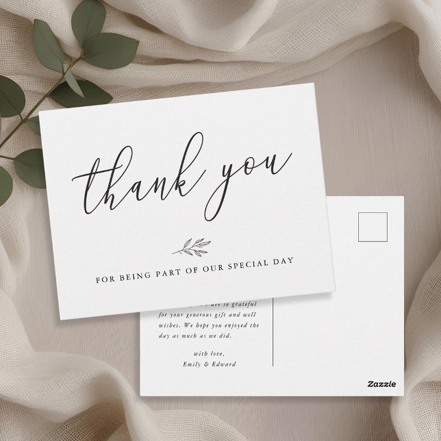 Modern Botanical Line Art Wedding Thank You Postcard (Creator Uploaded)