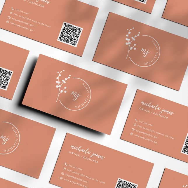 Modern Botanical Logo Elegant Script QR Code Business Card (Creator Uploaded)