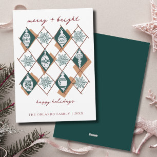 Modern Botanical Merry and Bright Green Non Photo Holiday Card