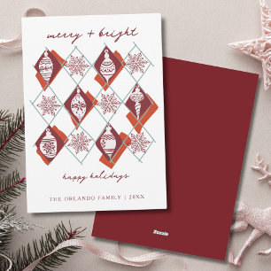 Modern Botanical Merry and Bright Red Christmas Holiday Card