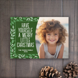 Modern Botanical Merry Christmas Photo - Olive Holiday Card