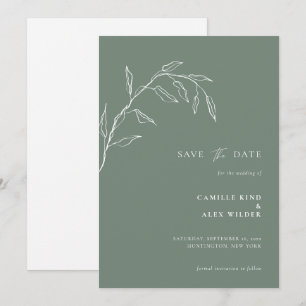 Modern Botanical Minimal Leaf Wedding Sage Save The Date