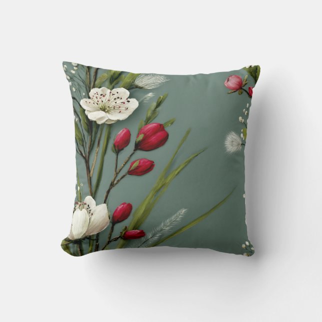 Modern Botanical Minimalist Subtle Floral Pattern  Cushion (Front)
