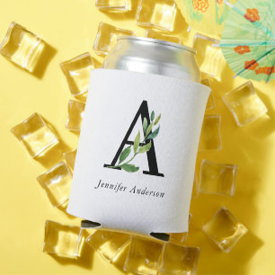 Modern Botanical Monogram Can Cooler