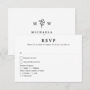 Modern Botanical Monogram Initials Wedding RSVP Card