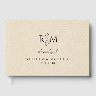 Modern Botanical Monogram Ivory Wedding  Guest Book