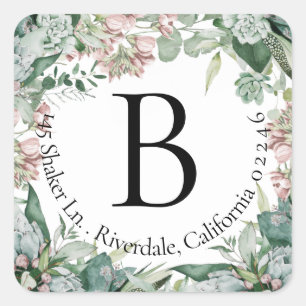 Modern Botanical Monogram Return Address Label
