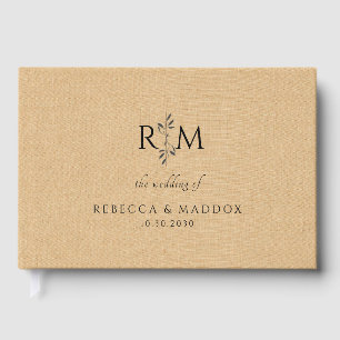 Modern Botanical Monogram Tan Wedding  Guest Book